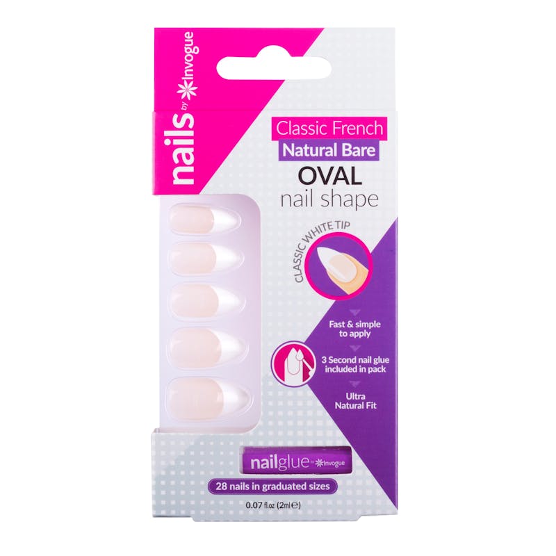 Invogue Classic French Oval Nails Natural Bare 24 kpl
