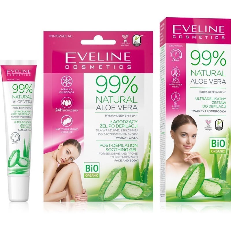 Eveline 99% Natural Aloe Vera Set For Depilation Face &amp; Chin + Soothing Gel 2 kpl